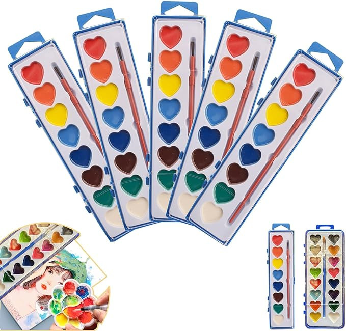 Heart Shaped Water Color Paint, 5 Pack Heart Watercolor Paint Set, Valentines Heart Shaped Waterc... | Amazon (US)