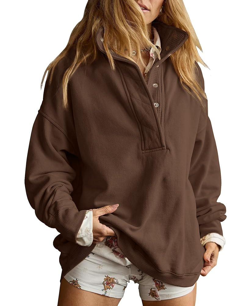 Gacaky Sweatshirt for Women Oversized Casual Long Sleeve Button Henley Neck Pullover Tops Fashion... | Amazon (US)