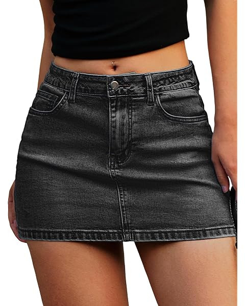 Denim Mini Skirt Women Casual Stretch Jean Skirt Zip Fly Low Waisted Denim Skirt with Pockets | Amazon (US)
