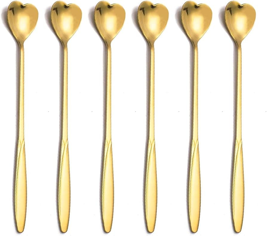 6 PCS Coffee Spoons Heart Long Spoons Stainless Steel Latte Macchiato Spoon for Stirring Coffee T... | Amazon (UK)
