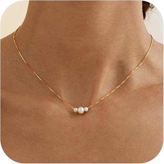 Gold Pearl Necklaces for Women Trendy, 14K Gold Plated Dainty Necklace Simple Layered Pearl Neckl... | Amazon (US)