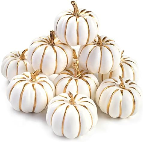 DomeStar 10PCS White Foam Pumpkins with Gold Lines, Artificial Pumpkins Harvest Pumpkins Fake Map... | Amazon (US)