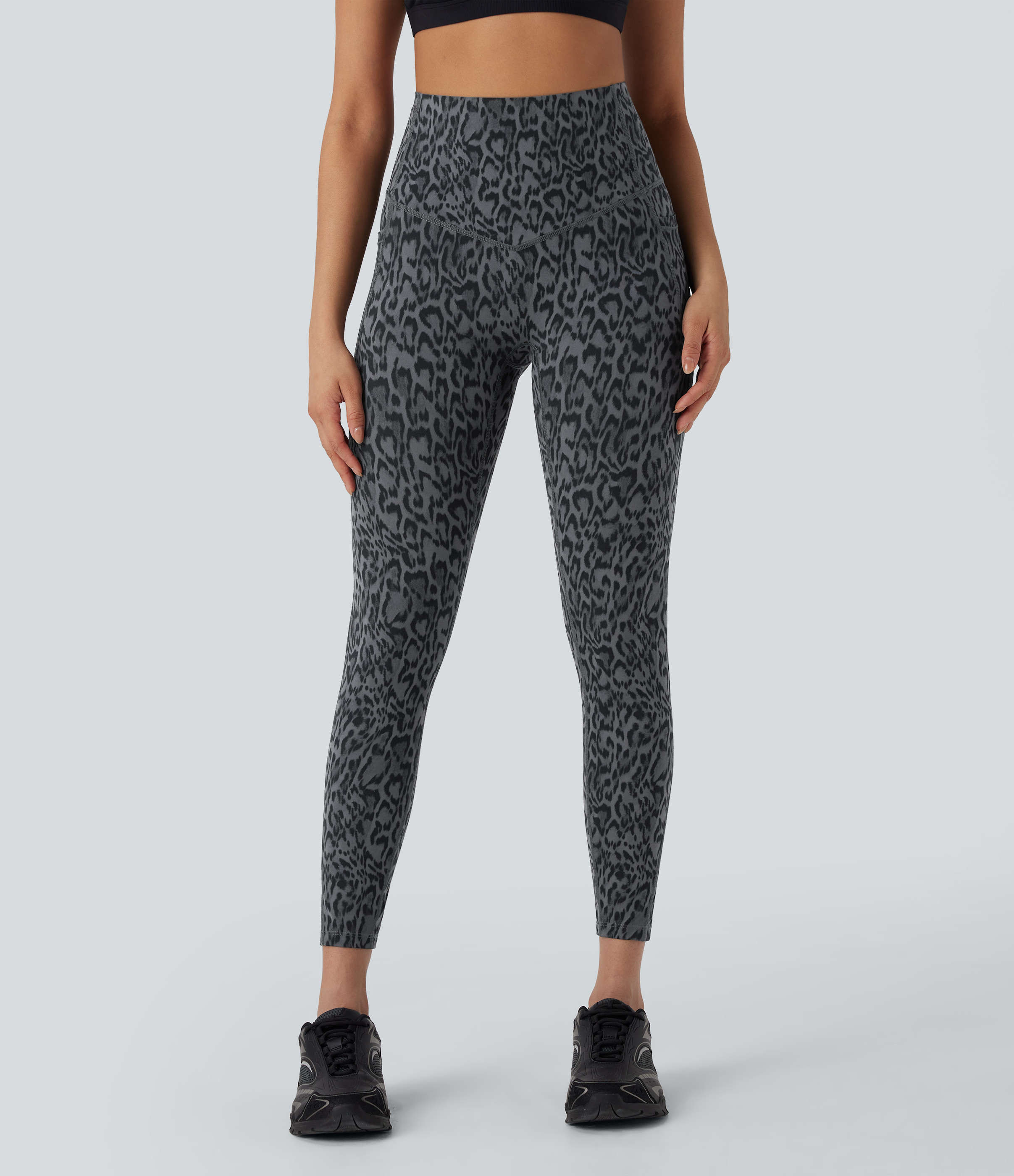 Halara Halara UltraSculpt™ Leopard Print SoCinched High Waisted Tummy Control Yoga Leggings with Pockets - Shadow Leopard - XS(7/8) | HALARA