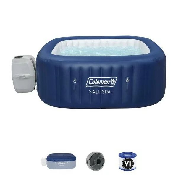 Coleman Atlantis SaluSpa 140 AirJet Square 4-6 Person Inflatable Hot Tub Spa with Cover, Blue | Walmart (US)