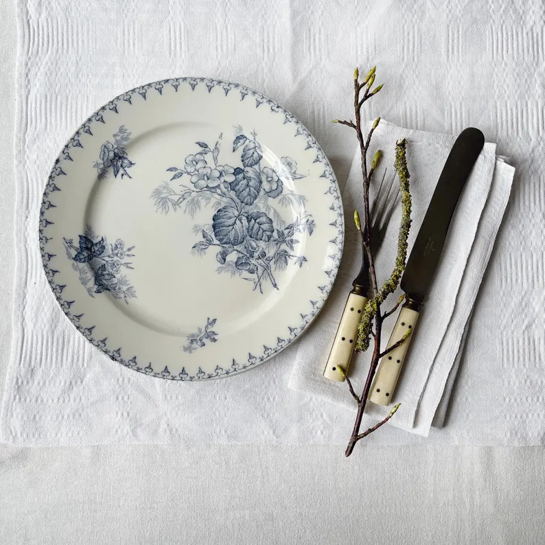 French Blue Floral Dinner Plate – Vintage Sarreguemines Faience | Etsy (US)