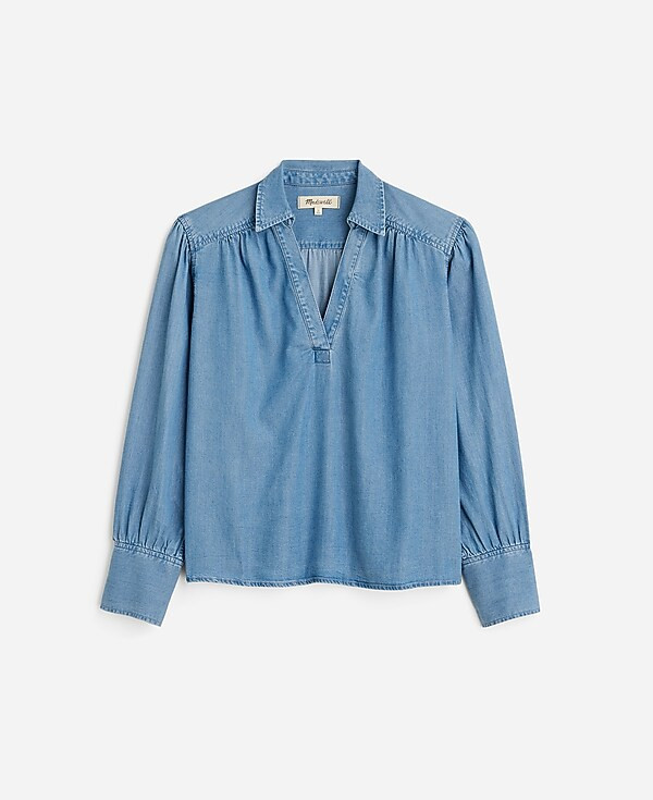 Chambray Easy Y-Neck Button-Up Shirt in Ritch Wash | Madewell | Madewell