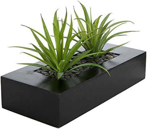 MyGift 10-inch Artificial Green Grass Plants in Decorative Black Wood Rectangular Planter Pot | Amazon (US)