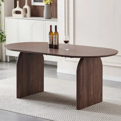 Wooden dining table, modern oval kitchen dining table, fashionable double-column design, suitable for family gatherings, multi-functional and space-sa | Wayfair North America