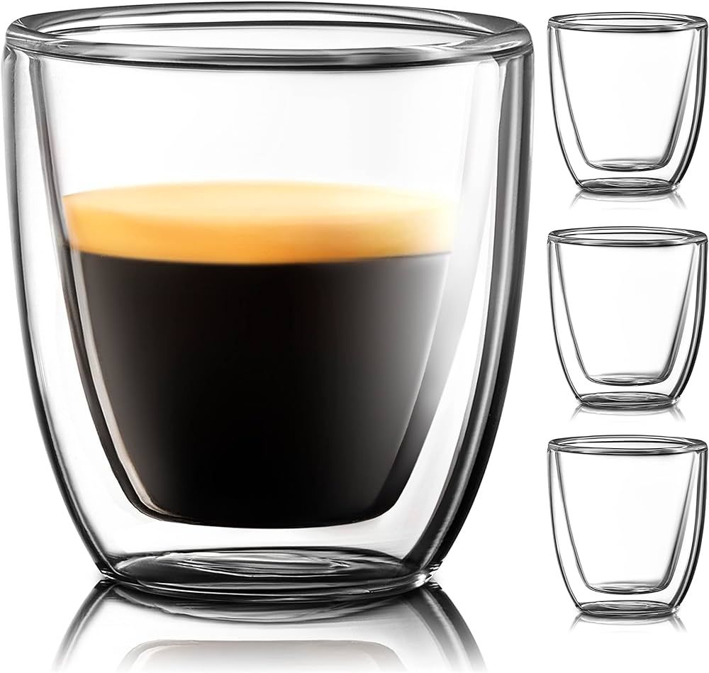 Glass Espresso Cups Set of 4 - Double Walled Espresso Cups 2.6 OZ - Wide Italian Style Clear Dopp... | Amazon (US)