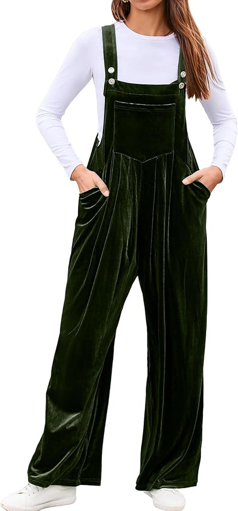 BerryGo Casual Velvet Sleeveless Loose Jumpsuits Dressy One Piece Wide Leg Overalls Long Pant Rom... | Amazon (US)