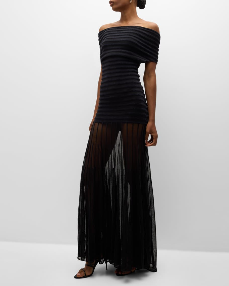 Alexis Marce Off-Shoulder Sheer Overlay Gown | Neiman Marcus
