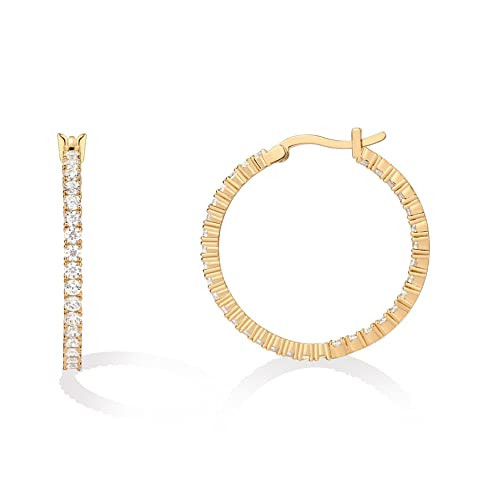 PAVOI 14K Gold Plated 925 Sterling Silver Post Cubic Zirconia Hoop Earrings | Yellow Gold Hoops | 30mm | Amazon (US)