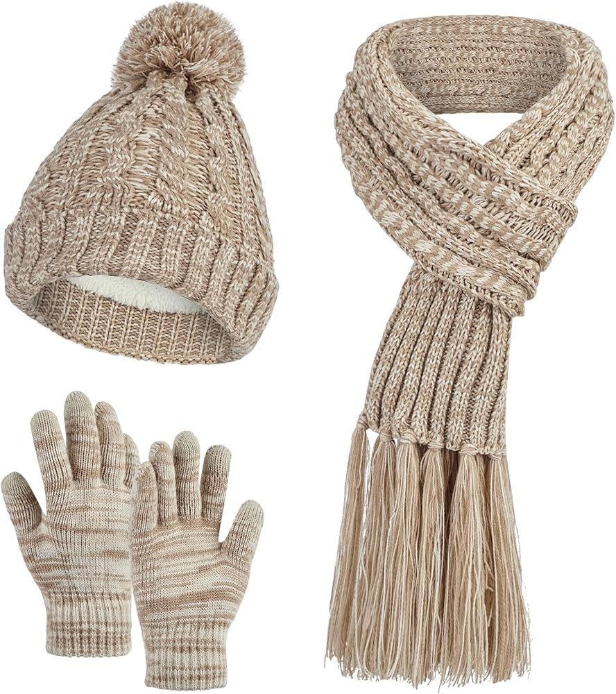 MissShorthair Women's Beanie Hat 3 in 1 Warm Long Scarf Touchscreen Glove Set of 3 Winter Thick C... | Amazon (US)