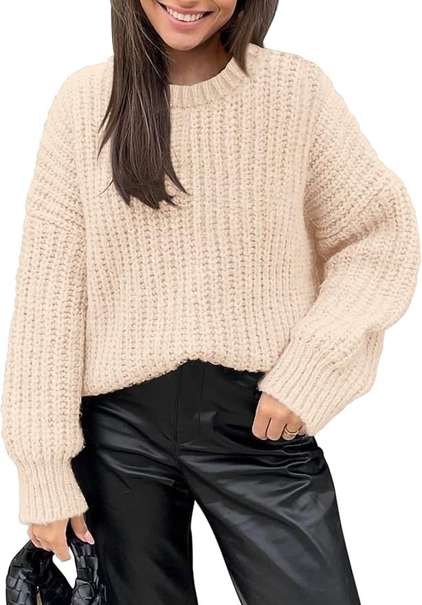 PRETTYGARDEN Women's Fall Sweaters Casual Long Sleeve Pullover Crewneck Knit Jumper Tops Plain Bl... | Amazon (US)