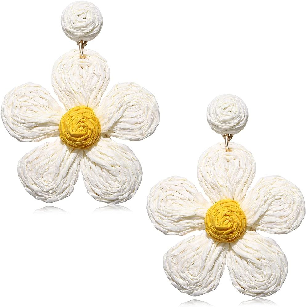 Vogueknock Rattan Earrings for Women Statement Boho Raffia Straw Wrapped Flower Drop Dangle Earri... | Amazon (US)