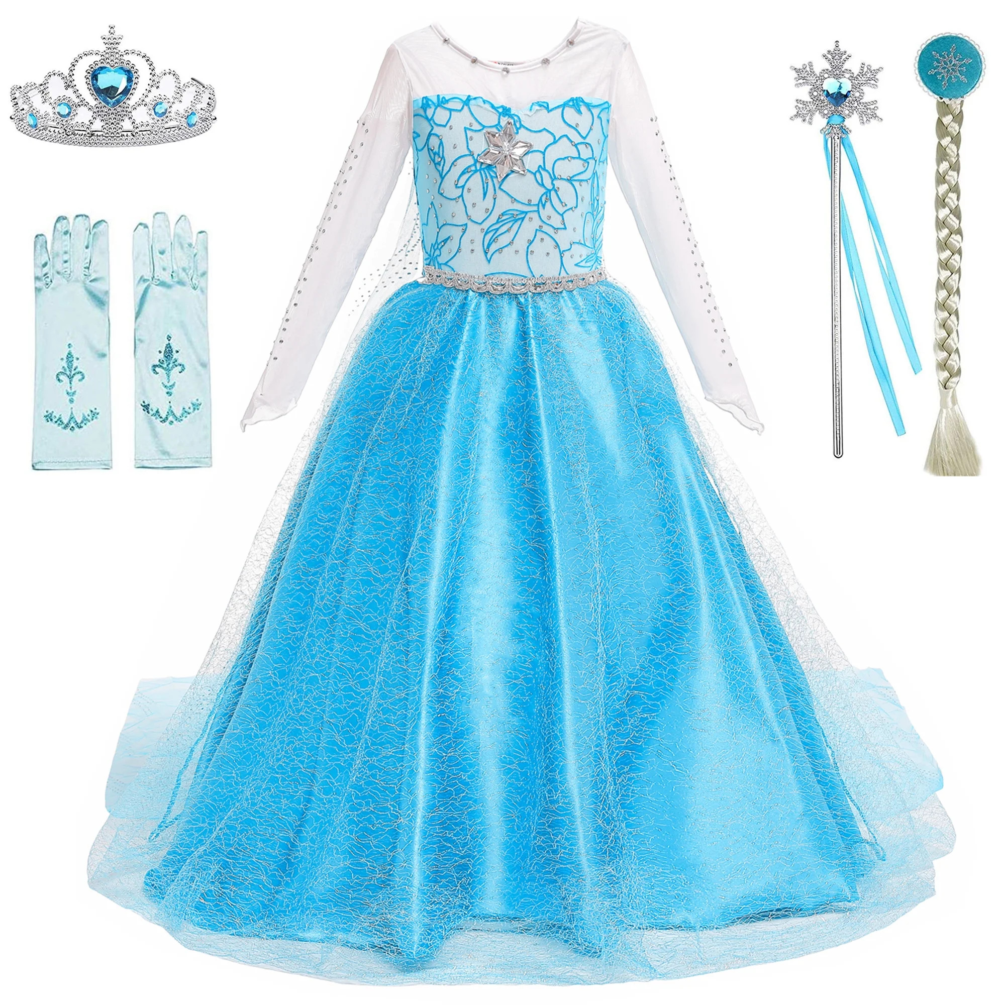 BanKids Princess Elsa Costume Birthday Party Elsa Dress Up for Little Girls with Wig,Crown,Wand,G... | Walmart (US)