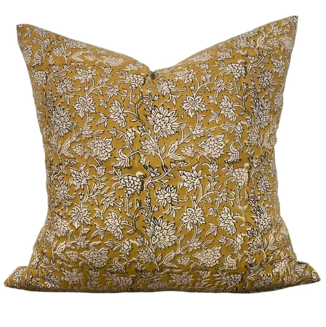 Designer "Sonoma" Floral Pillow Cover // Mustard Gold and Cream Pillow Cover // Boutique Pillow C... | Etsy (US)