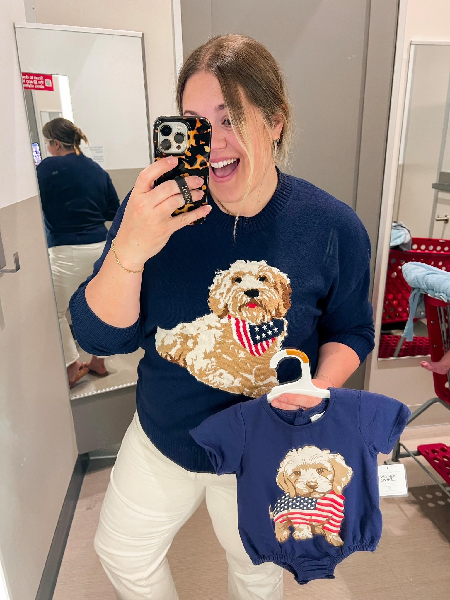 The cutest patriotic matching moment 🐶🇺🇸 This dog sweater is currently sold out online except in plus sizes — I’m wearing the XXL here — but I’m hoping it restocks soon because it is SO fun for Memorial Day, Fourth of July, summer cookouts, and matching with your little one. There’s also a baby onesie version, which would be adorable for a mommy-and-me outfit, sibling matching, or a festive baby summer look!

patriotic outfit, patriotic sweater, dog sweater, dog mom sweater, puppy sweater, matching baby outfit, baby onesie, matching mom and baby outfit, mommy and me outfit, Fourth of July outfit, 4th of July outfit, Memorial Day outfit, Labor Day outfit, summer outfit, summer sweater, Americana style, red white and blue outfit, navy sweater, baby boy onesie, baby girl onesie, patriotic baby outfit, Fourth of July baby outfit, Memorial Day baby outfit, festive baby clothes, matching family outfits, mom outfit, midsize outfit, plus size outfit, XXL sweater, casual summer outfit, summer cookout outfit, holiday outfit, patriotic style, LTK finds, Target finds, affordable fashion, mom style, baby style, dog lover gift, dog mom outfit, cute sweater, summer holiday outfit

#LTKSeasonal #LTKBaby