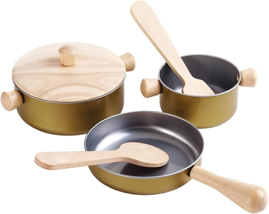 PlanToys Wooden and Metal Cooking Utensils, Pots, & Pans Kitchen Playset (3413) | Sustainably Mad... | Amazon (US)