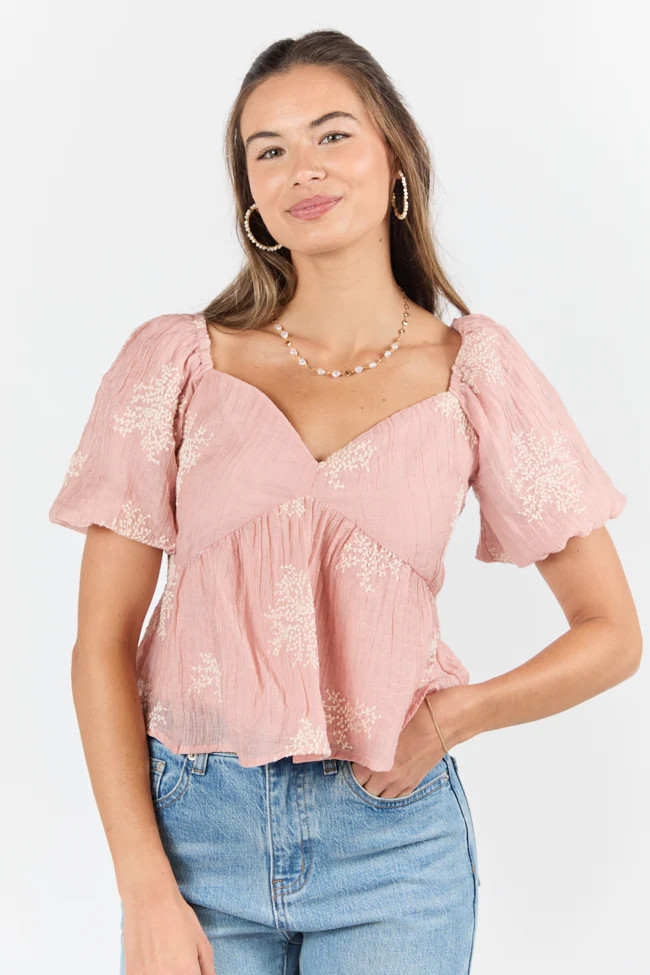 Free To Be Me Pink Embroidered Short Sleeve Blouse FINAL SALE | Pink Lily