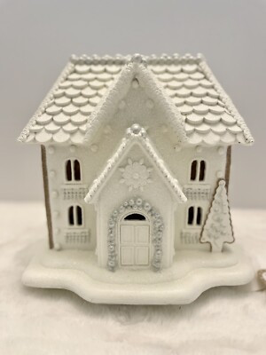 34th & Pine Light Up White FROSTED Gingerbread House Pearls CHRISTMAS Holiday | eBay US