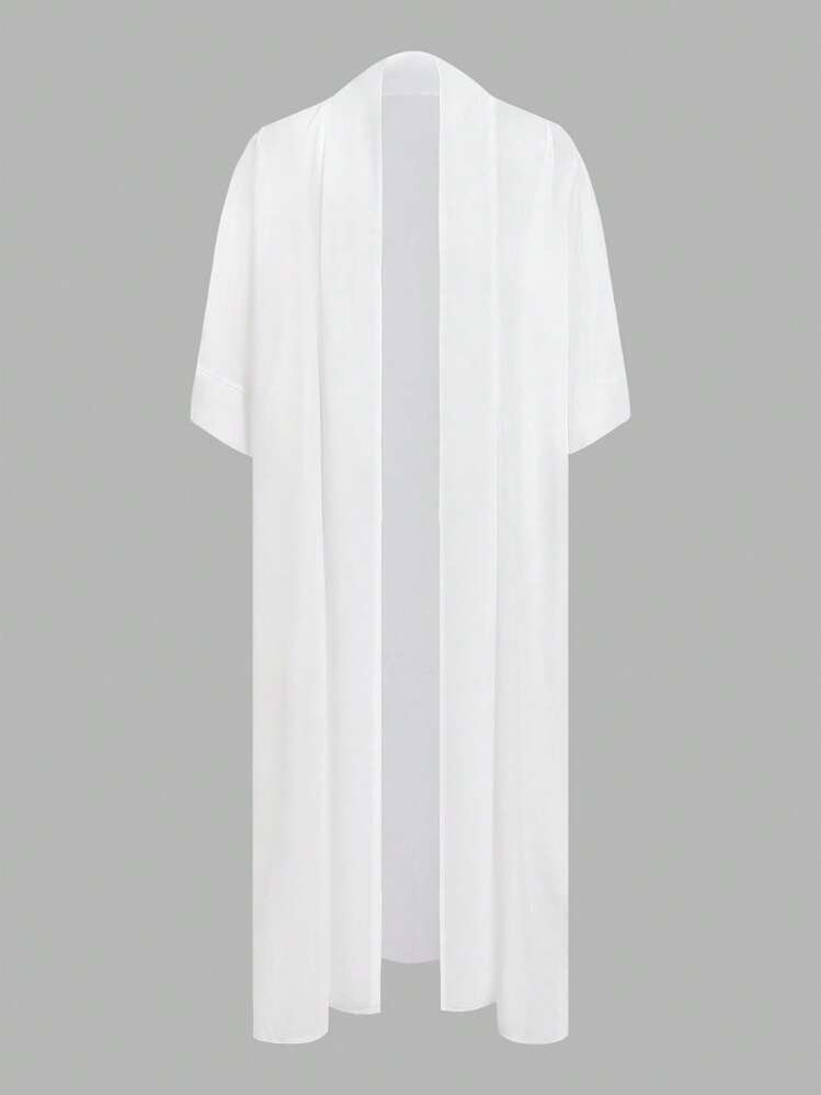 Swim Chiccia Women's Solid Color Half Sleeve Long Casual Kimono Cover Up For Summer Beach Vacatio... | SHEIN