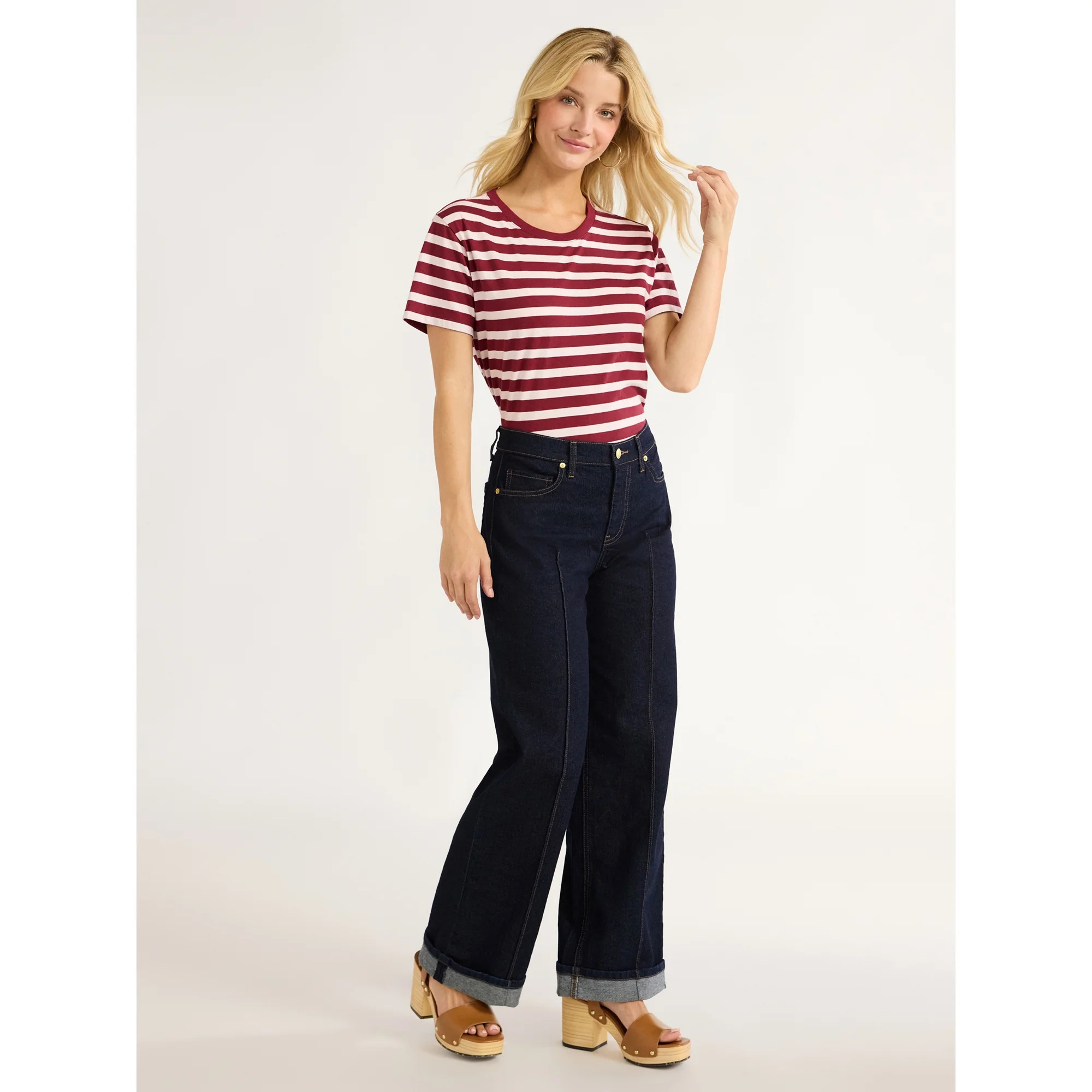 Free Assembly Women's Wide Leg High Rise Pintuck Jeans, 29” Inseam, Sizes 0-20 | Walmart (US)