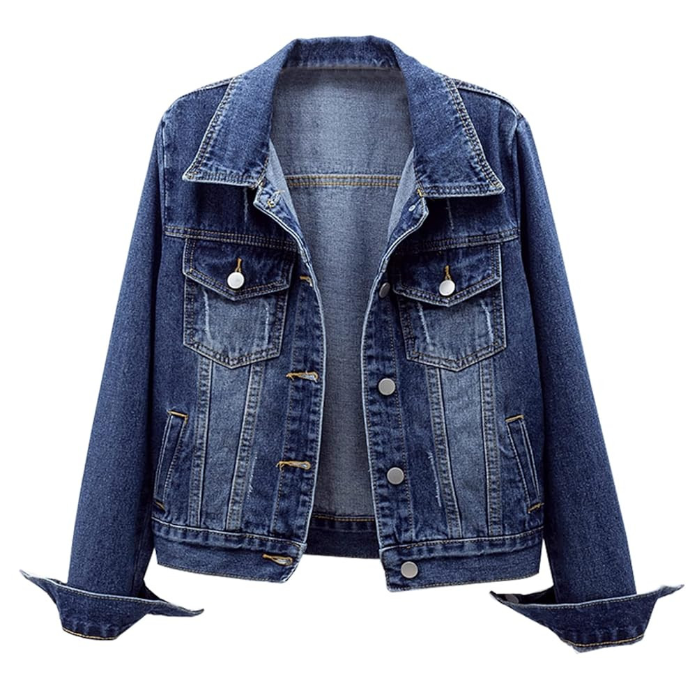 Ladyful Women's Bride Casual Jean Jacket Distressed Ripped Denim Jacket Coat with Pockets | Amazon (US)