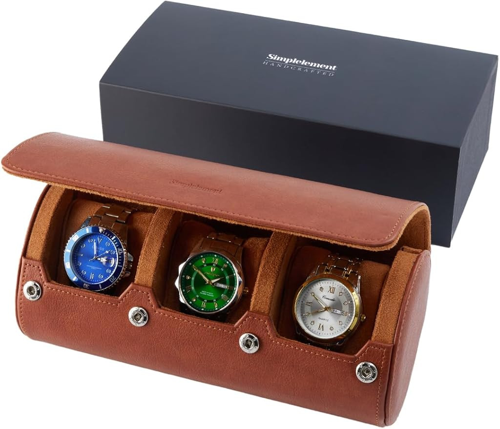 Watch Travel Case for men,PU Leather Watch Roll for 3 Watches, Innovative Removable Pillows,Gift-... | Amazon (US)