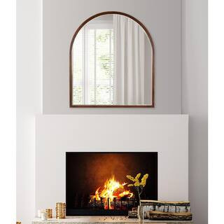Kate and Laurel McLean 36 in. x 32 in. Classic Arch Framed Walnut Brown Wall Mirror 218512 | The Home Depot