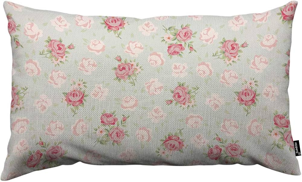 HOSNYE Rose Throw Pillow Cover Elegance with Shabby Chic Rose Flowers in Vintage Style Linen Fabr... | Amazon (US)