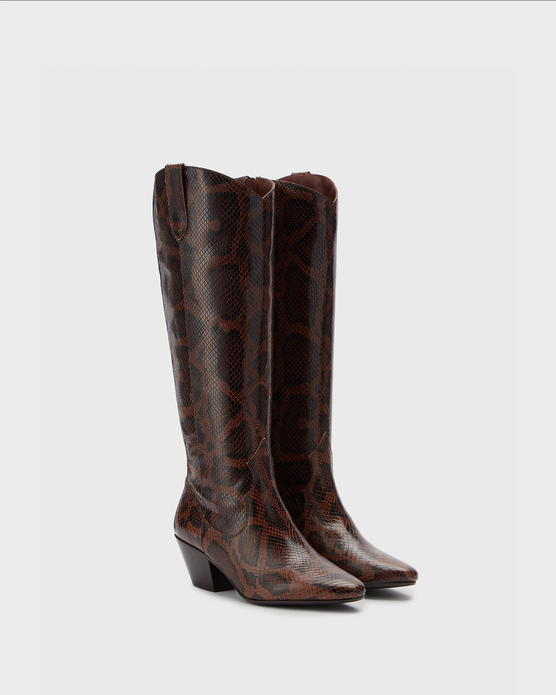 Saffron Knee High Boots in Snake Print Leather | DuoBoots