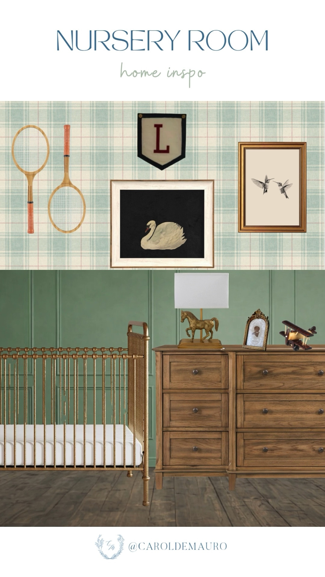 Want a nursery that feels both high-end and super charming? All you need is a blend of textures and classic patterns. Pairing an elegant metal crib with playful details like a swan print or a vintage airplane transforms the whole room into a perfect little getaway.

kids bedroom, nursery room inspo, modern vintage, decor inspo, furniture finds, boy baby room, wall decor, design tips

#LTKSeasonal #LTKHome #LTKU