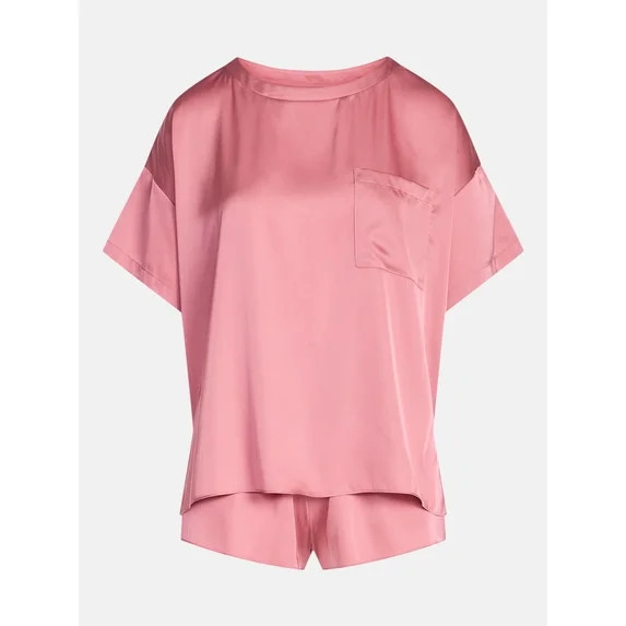 Joyspun Women’s Short Sleeve Stretch Satin Top and Shorts Pajama Set, 2-Piece, Sizes XS-3X | Walmart (US)