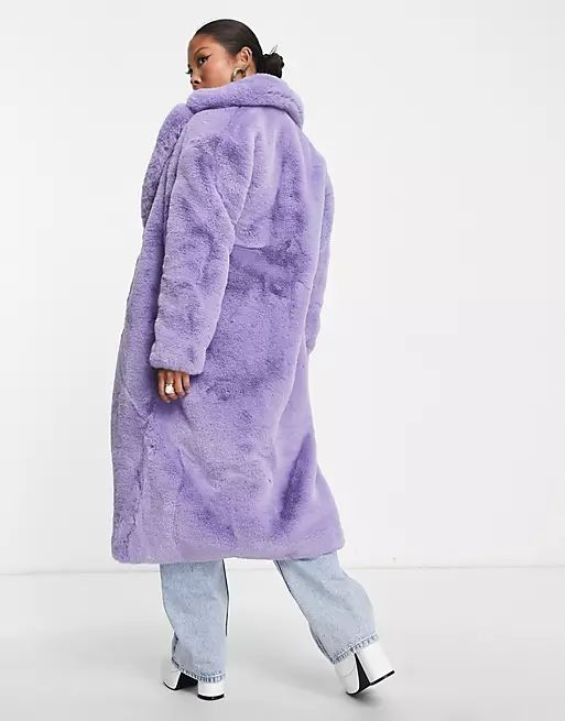 Forever New Petite oversized faux fur midi coat in soft purple | ASOS (Global)