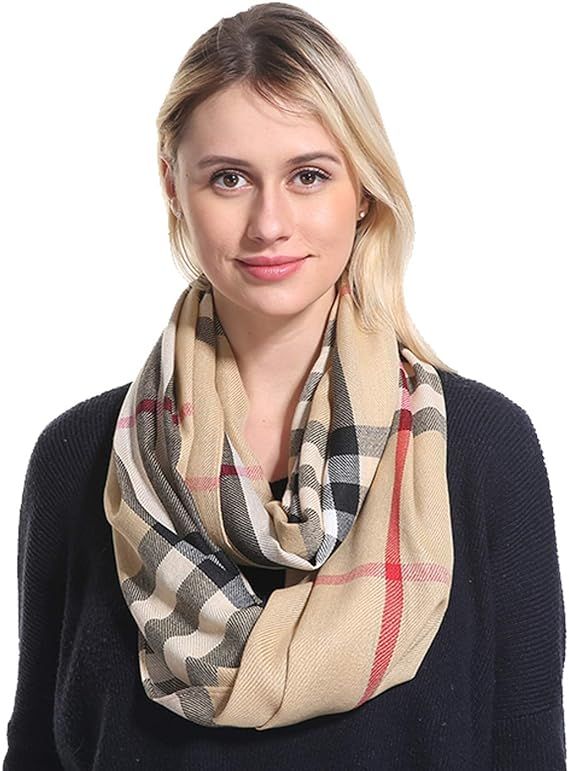 Classic Plaid Infinity Scarf, Elegant Patten, Rayon Soft,Mid-weight for All season | Amazon (US)