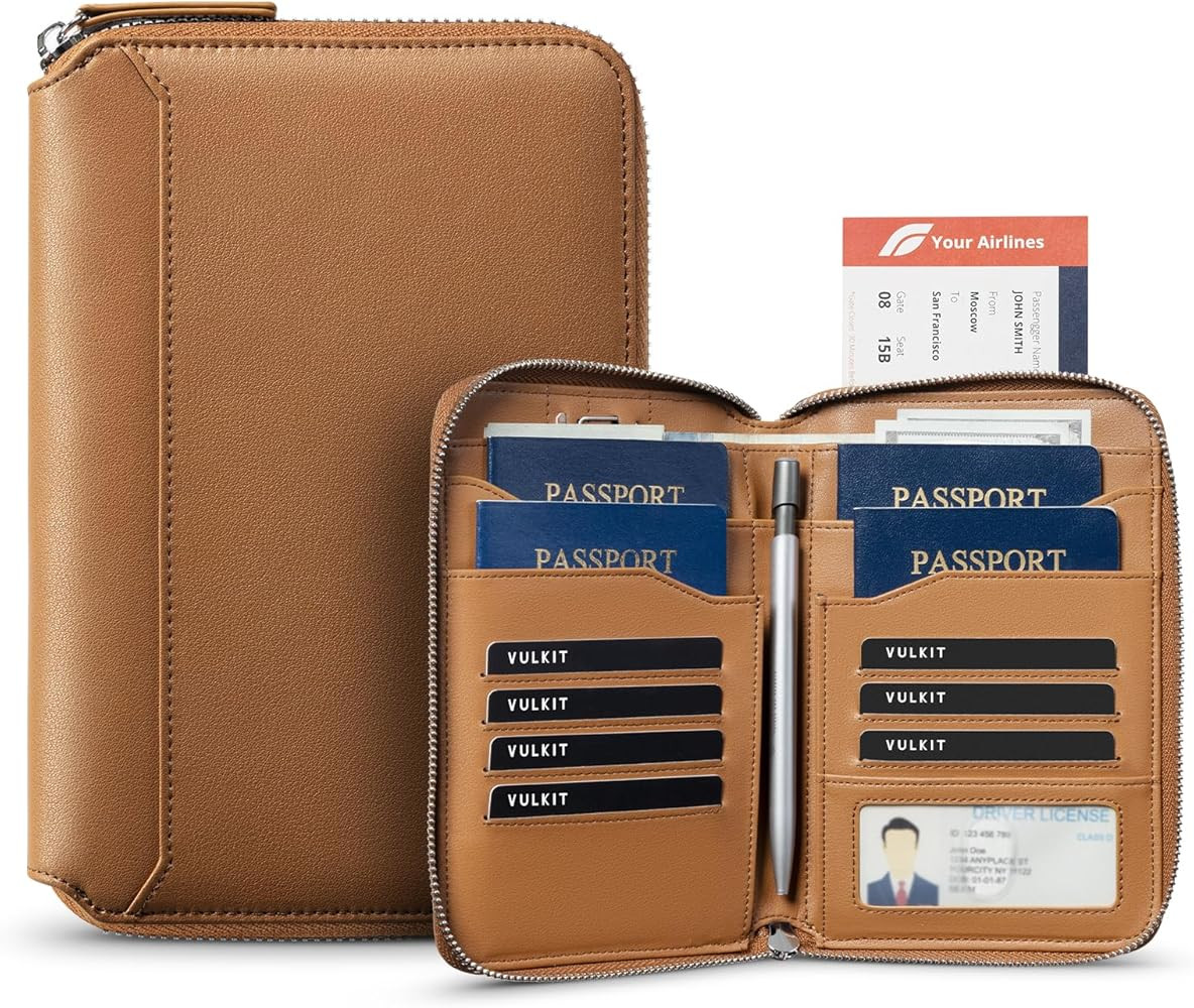 VULKIT Leather Passport Holder for 4-8 Passports Family RFID Blocking Passport Wallet with Zipper... | Amazon (US)