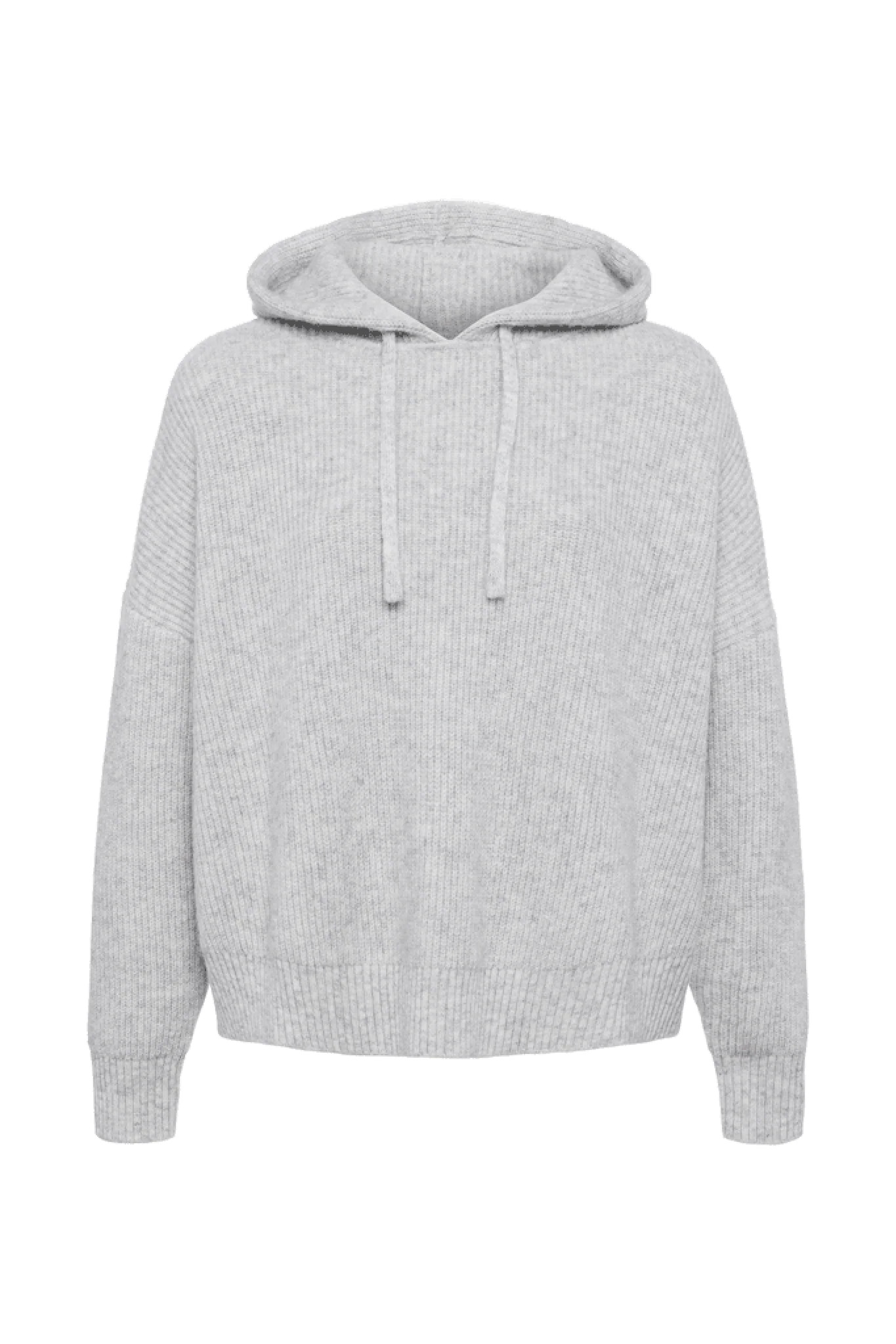 Cozy Knit Ribbed Sweater Hoodie | Heather Grey | nuuds