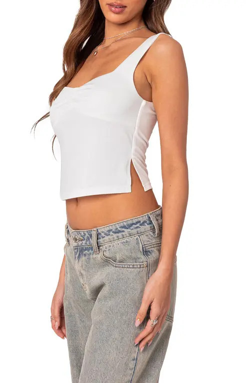 EDIKTED Marigold Side Slit Crop Tank in White at Nordstrom, Size Small | Nordstrom