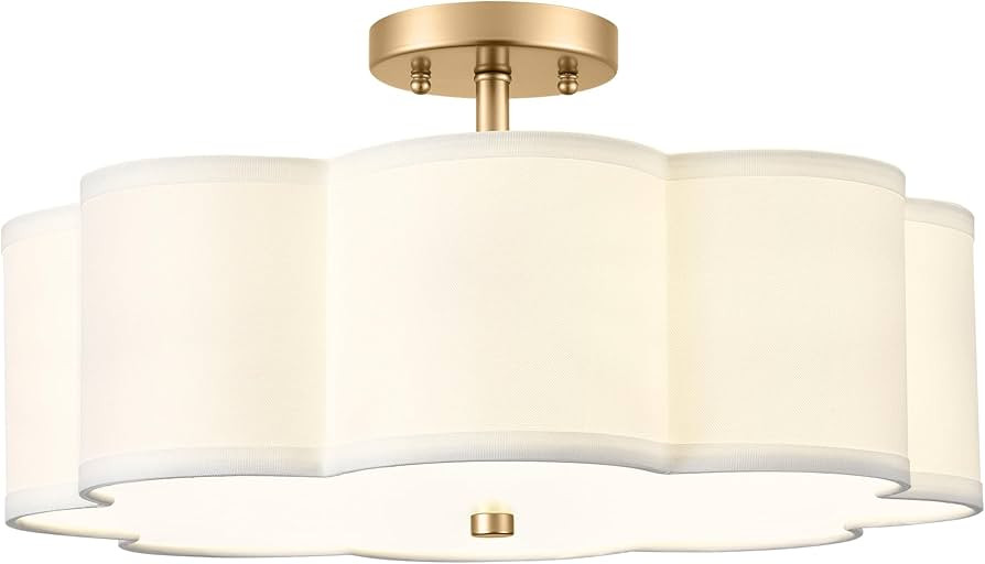 Gold Semi Flush Mount Ceiling Light, 4-Light 18" Ceiling Light Fixtures with Fabric Drum Shade in... | Amazon (US)