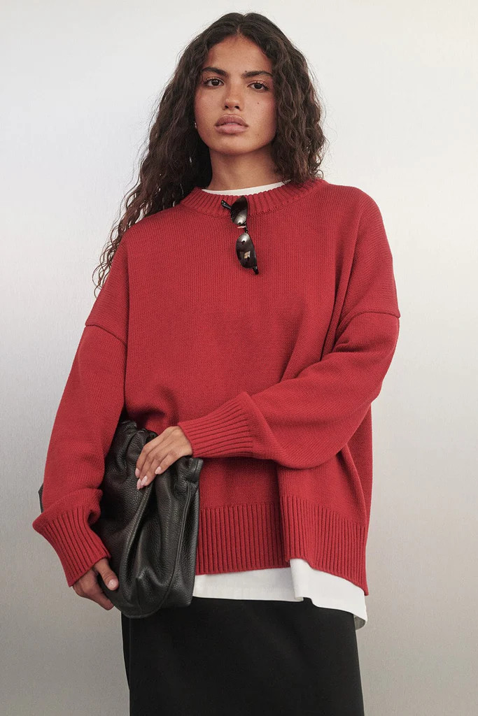 MILA BURNT RED CREW NECK KNIT JUMPER | DISSH
