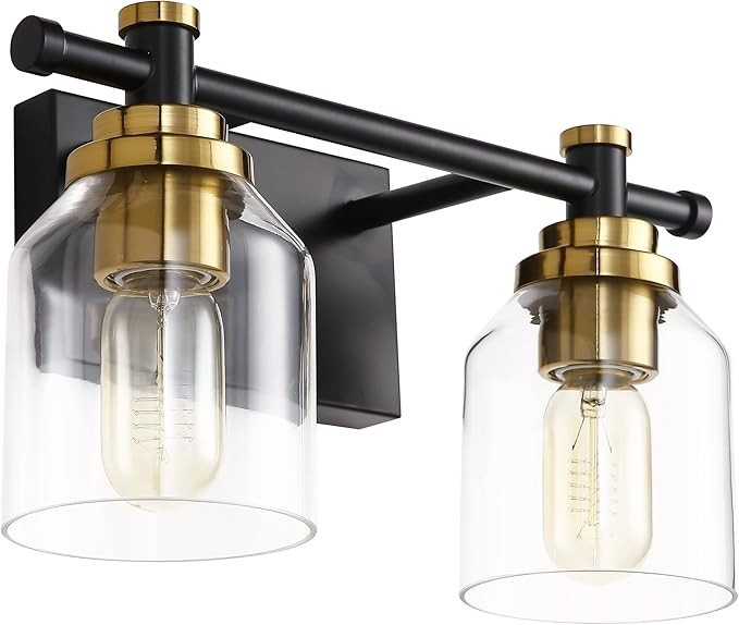SOLFART Vintage 2 Lights Wall Mount Lighting Sconce Bathroom Vanity Light Black Metal with Clear ... | Amazon (US)