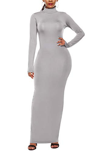 Mulisky Women Casual Long Sleeve Maxi Dress Turtleneck Long Dress Grey | Amazon (US)