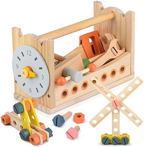 medoga Wooden Tool Toy Toolbox Toddler Educational Construction Kids Toys Play Accessories Set To... | Amazon (US)