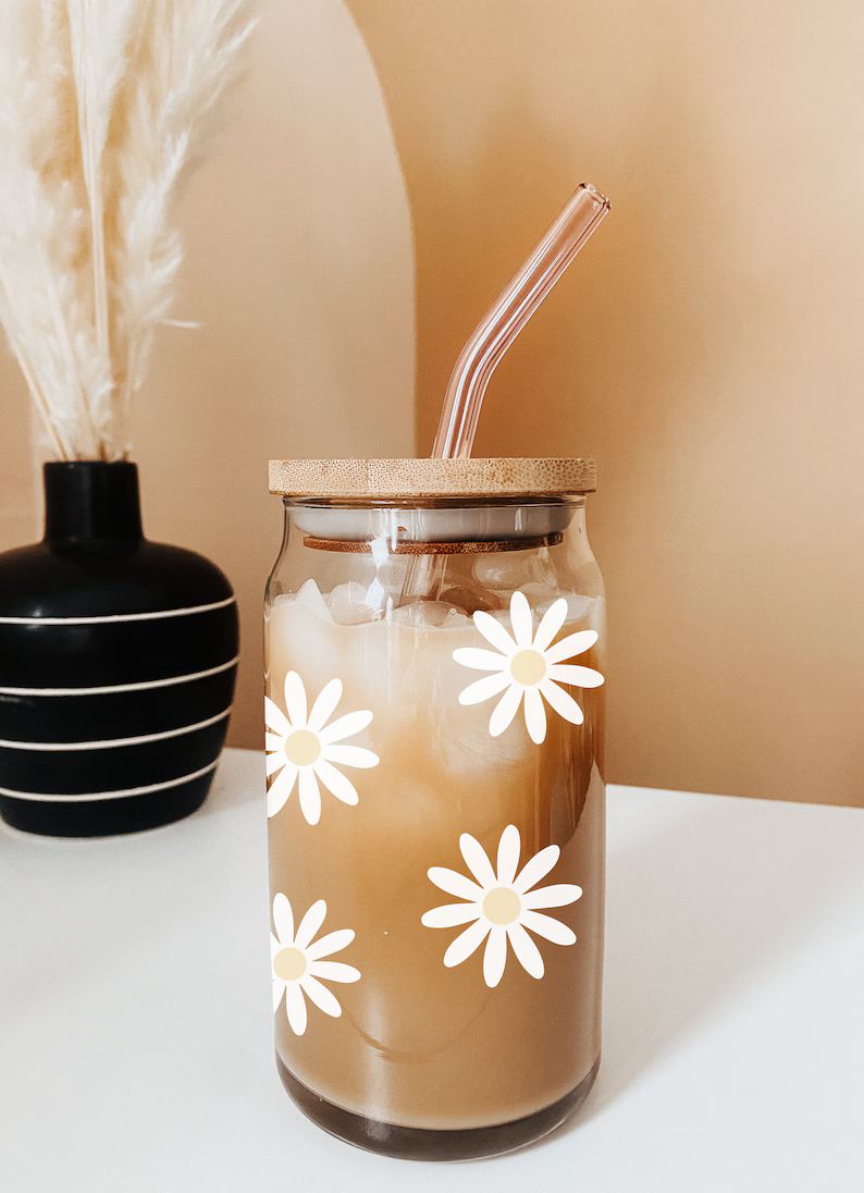 Daisy Iced Coffee Glass  Cute Flower Tumbler  Mothers Day | Etsy | Etsy (US)