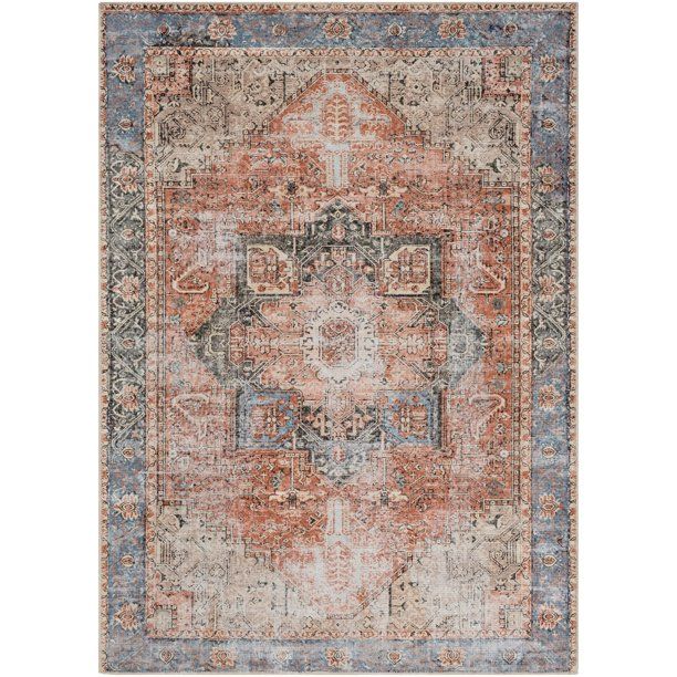 Art of Knot Karolin Coral Traditional Vintage 6'7" x 9' Machine Washable Area Rug - Walmart.com | Walmart (US)