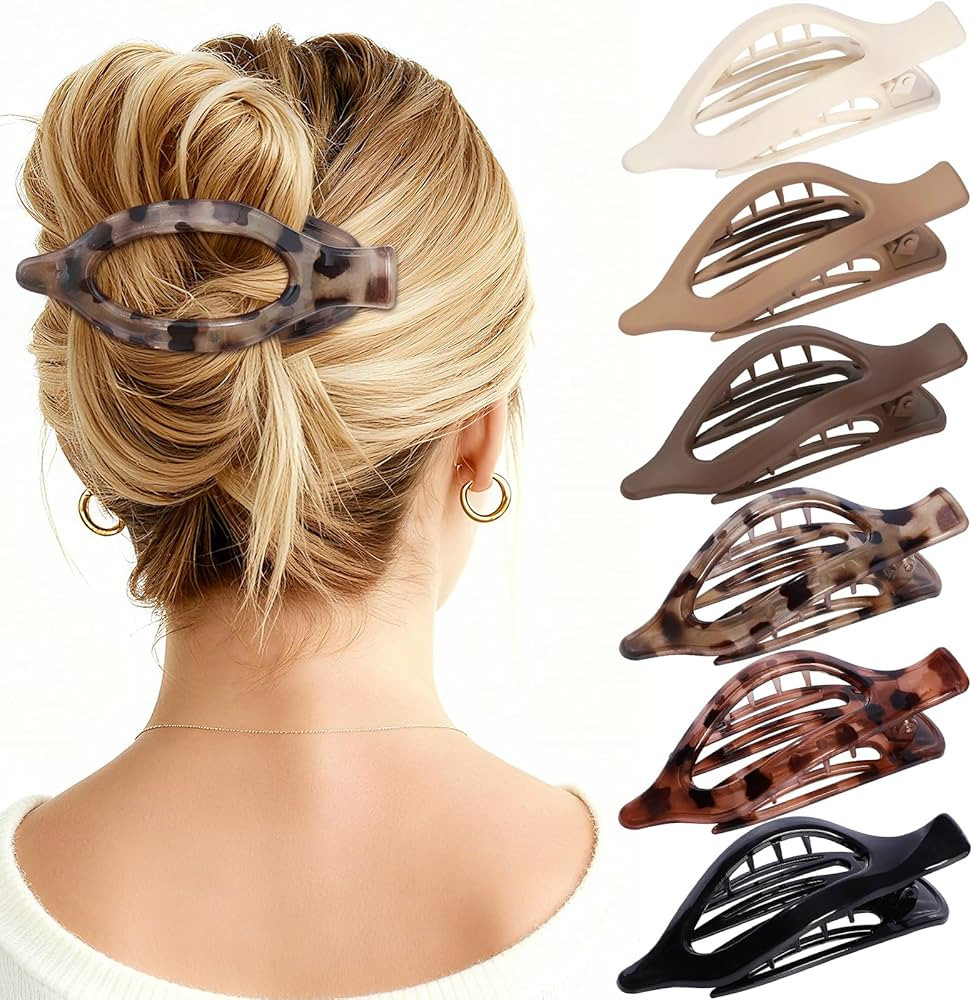 Flat Hair Clips for Women - 6 PCS French Flat Claw Clips Medium Hair Clips for Girls Large Hair C... | Amazon (US)