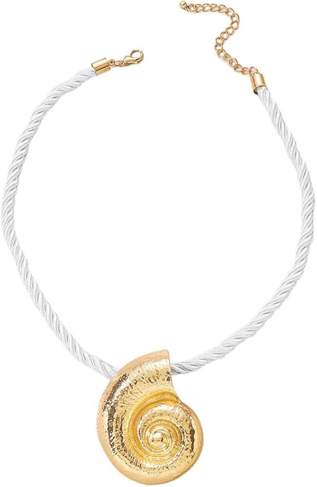 Dtja Large Conch Pendant Necklace for Women Handmade Hammered Charms Sea Nail Ocean Marine Life R... | Amazon (US)