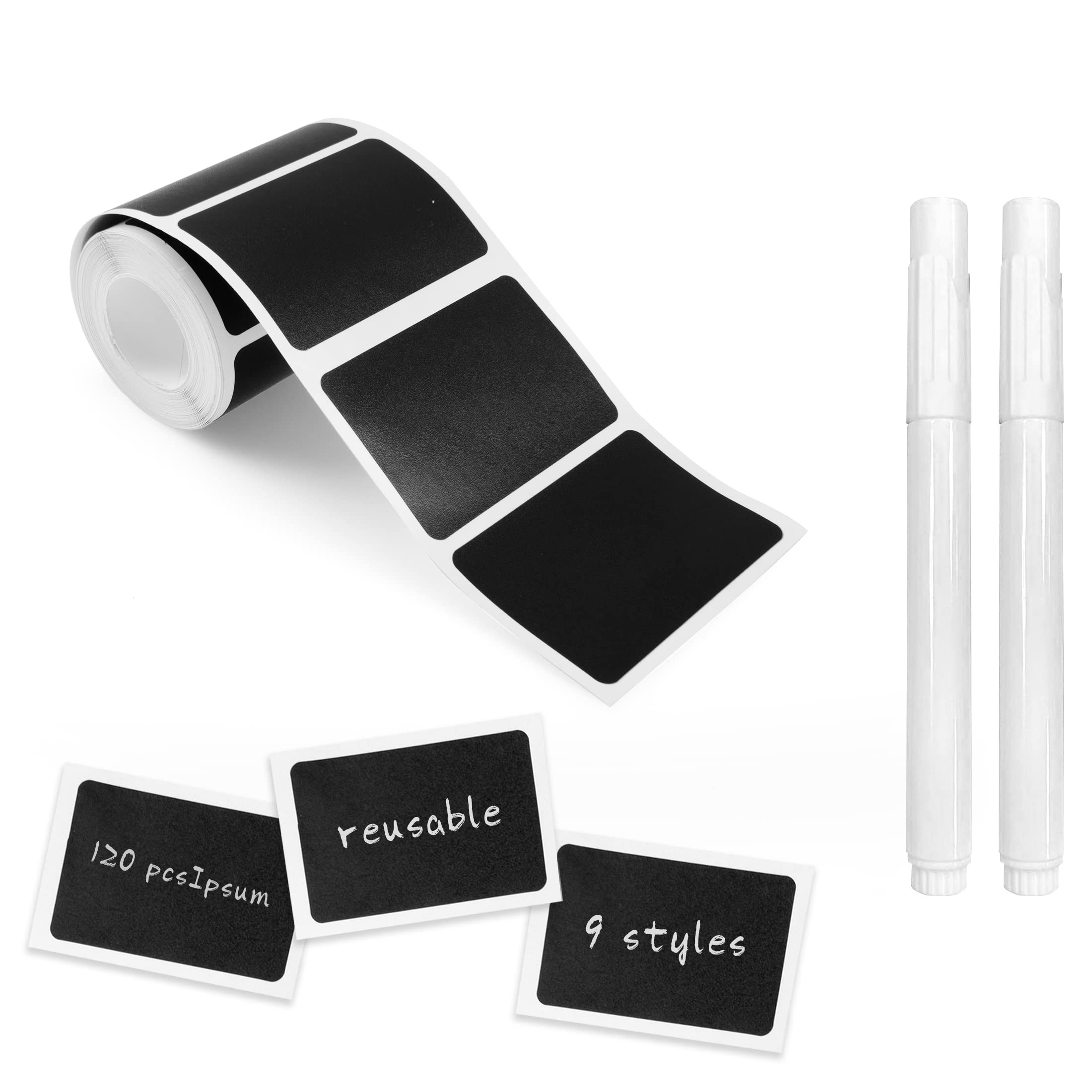 MUWOOB Chalkboard Labels, 120pcs Black Reusable Waterproof Stickers with 2 Erasable White Chalk M... | Amazon (US)
