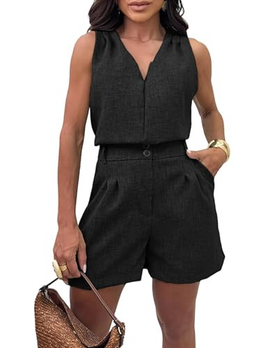 Amazon.com: CHICME Women's Summer 2 Piece Outfits V-Neck Sleeveless Ruched Shoulder Top and High ... | Amazon (US)